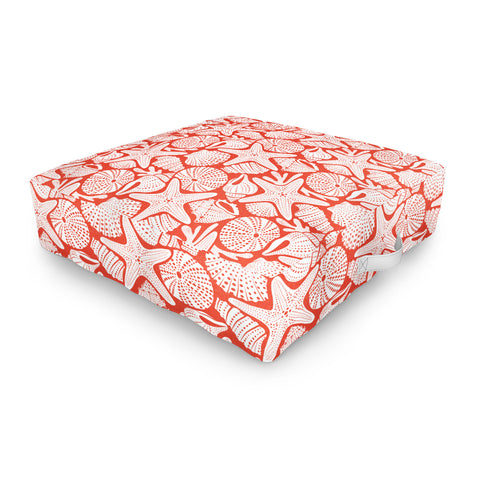 Heather Dutton Ocean Floor Nautical Shells Red Outdoor Floor Cushion