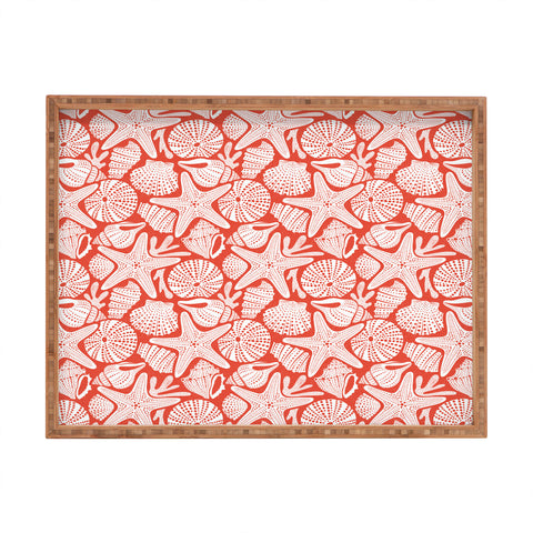 Heather Dutton Ocean Floor Nautical Shells Red Rectangular Tray