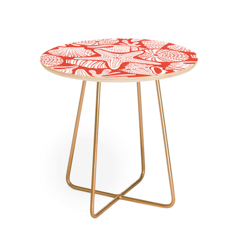 Heather Dutton Ocean Floor Nautical Shells Red Round Side Table