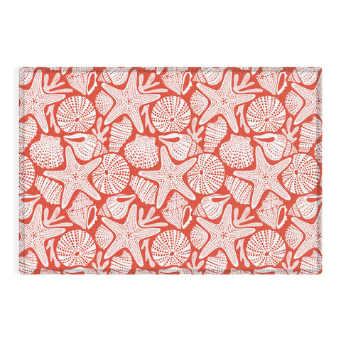 Heather Dutton Ocean Floor Nautical Shells Red Outdoor Rug