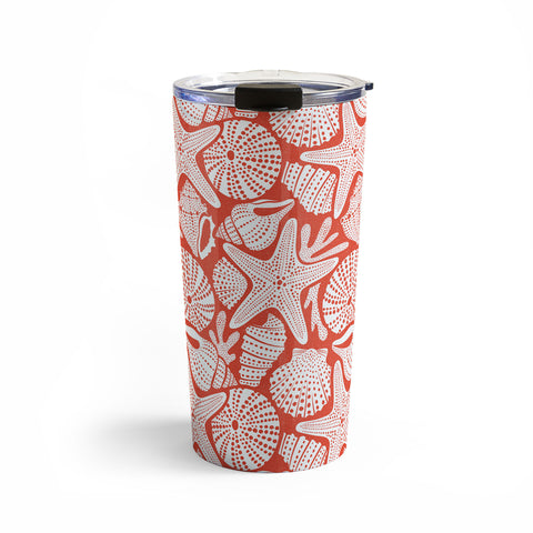 Heather Dutton Ocean Floor Nautical Shells Red Travel Mug