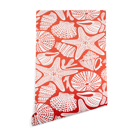 Heather Dutton Ocean Floor Nautical Shells Red Wallpaper
