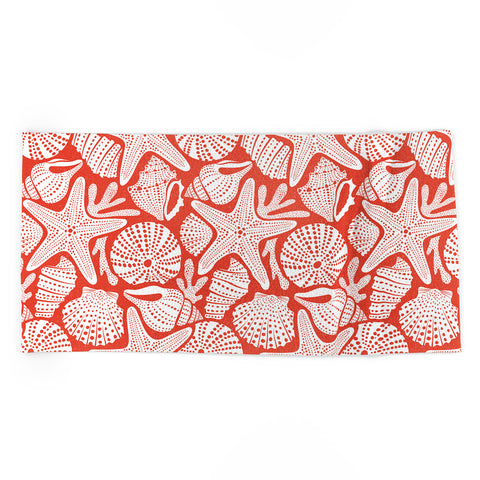 Heather Dutton Ocean Floor Nautical Shells Red Beach Towel