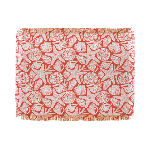 Heather Dutton Ocean Floor Nautical Shells Red Throw Blanket