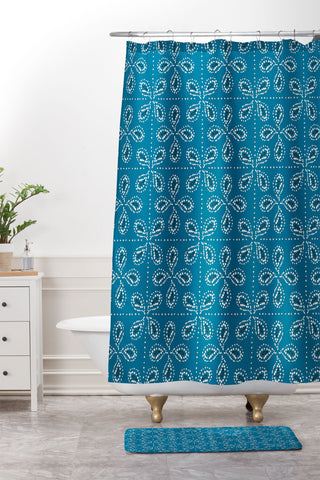 Heather Dutton Paizale Blue Ivory Shower Curtain And Mat