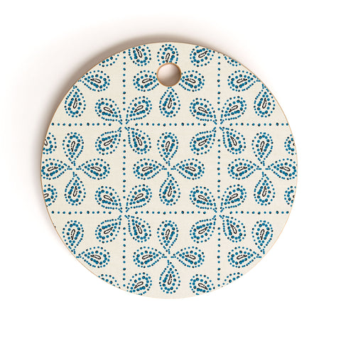 Heather Dutton Paizale Ivory Blue Cutting Board Round
