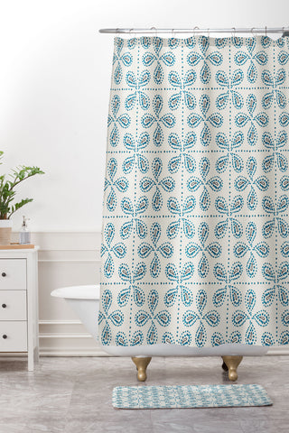 Heather Dutton Paizale Ivory Blue Shower Curtain And Mat