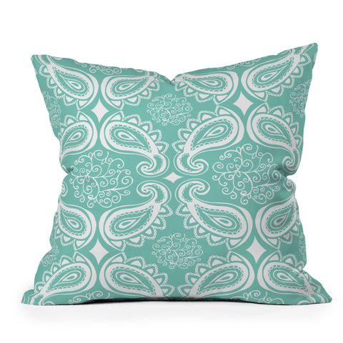 Heather Dutton Plush Paisley SeaSpray Outdoor Throw Pillow