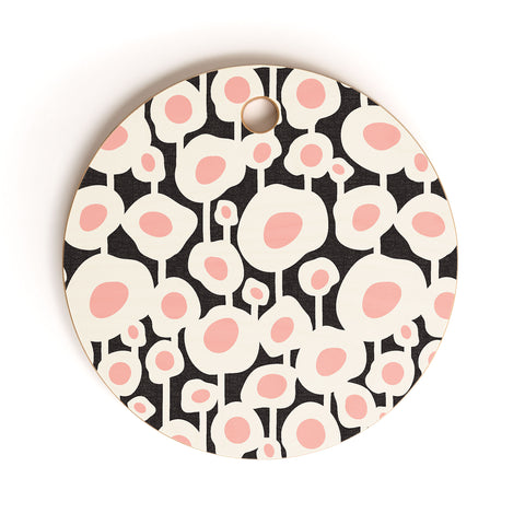 Heather Dutton Poppy Dot Retro Floral Black Cutting Board Round