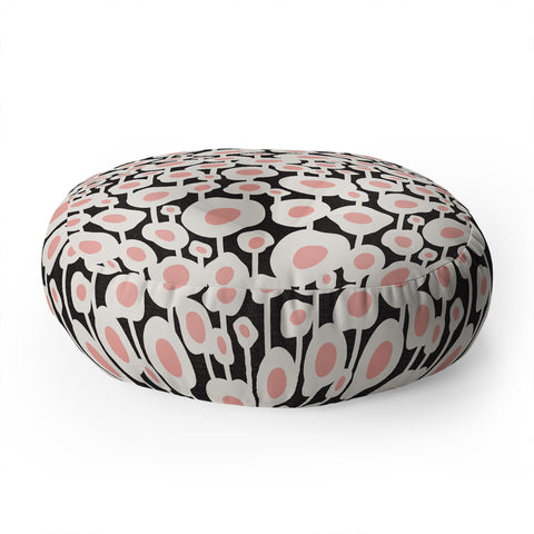 Heather Dutton Poppy Dot Retro Floral Black Floor Pillow Round