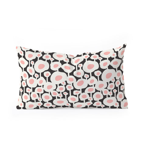 Heather Dutton Poppy Dot Retro Floral Black Oblong Throw Pillow