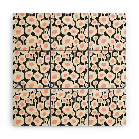 Heather Dutton Poppy Dot Retro Floral Black Wood Wall Mural