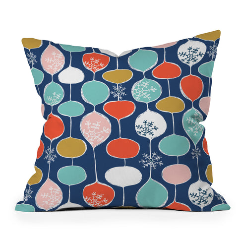 Heather Dutton Snowflake Holiday Bobble Chill Navy Outdoor Throw Pillow