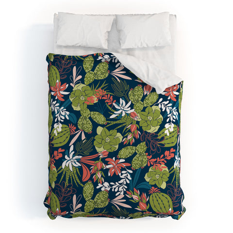 Heather Dutton Succulent Garden Navy Duvet Cover