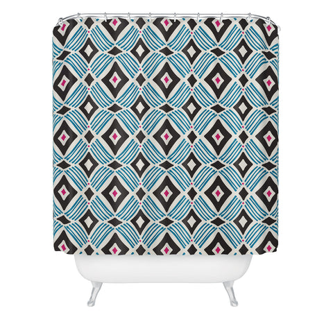 Heather Dutton Tarak Blue Black Shower Curtain