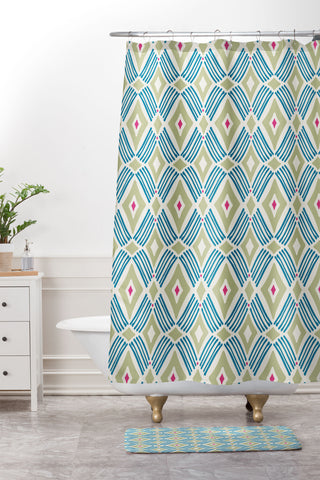 Heather Dutton Tarak Green Blue Shower Curtain And Mat