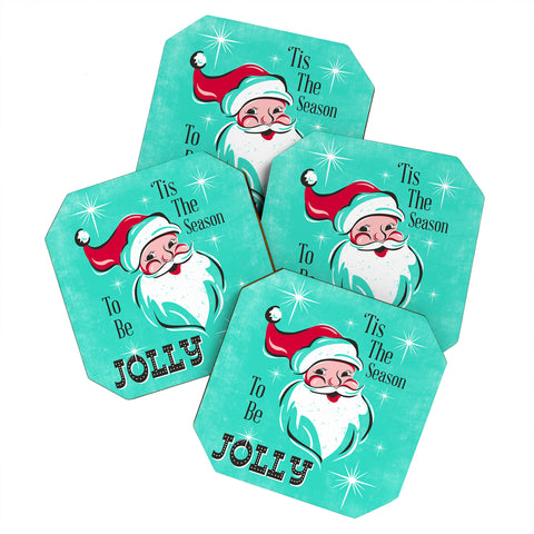 Heather Dutton Tis The Season Retro Santa Aqua Coaster Set