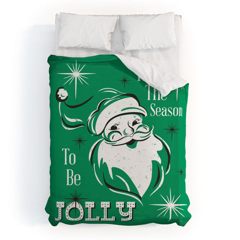 Heather Dutton Tis The Season Retro Santa Green Duvet Cover