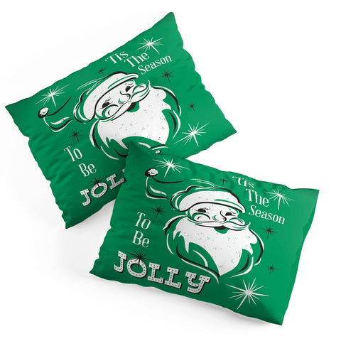 Heather Dutton Tis The Season Retro Santa Green Pillow Shams
