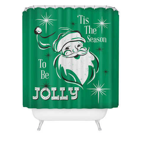 Heather Dutton Tis The Season Retro Santa Green Shower Curtain