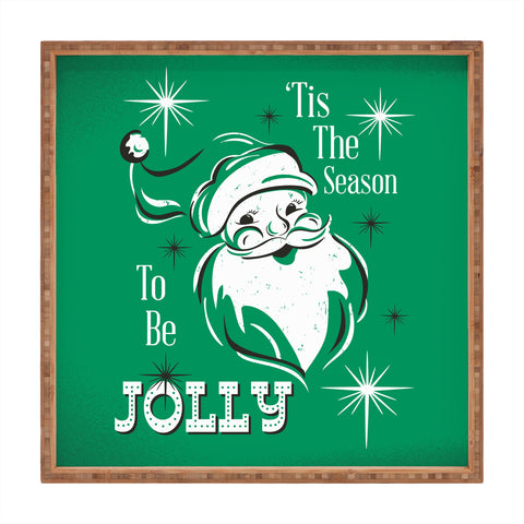 Heather Dutton Tis The Season Retro Santa Green Square Tray