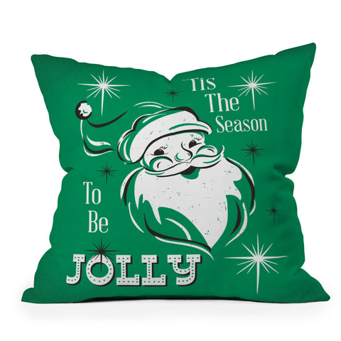 Heather Dutton Tis The Season Retro Santa Green Outdoor Throw Pillow