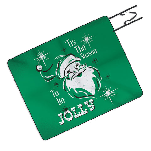 Heather Dutton Tis The Season Retro Santa Green Picnic Blanket
