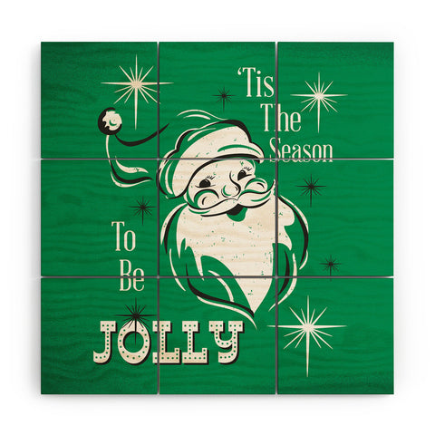 Heather Dutton Tis The Season Retro Santa Green Wood Wall Mural