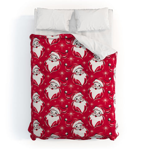 Heather Dutton Tis The Season Retro Santa Red Duvet Cover