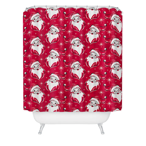 Heather Dutton Tis The Season Retro Santa Red Shower Curtain