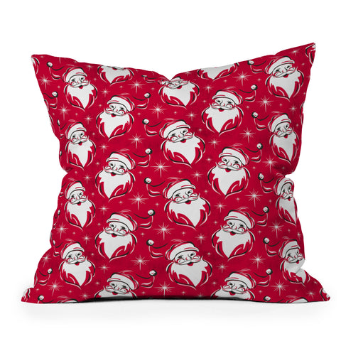 Heather Dutton Tis The Season Retro Santa Red Outdoor Throw Pillow