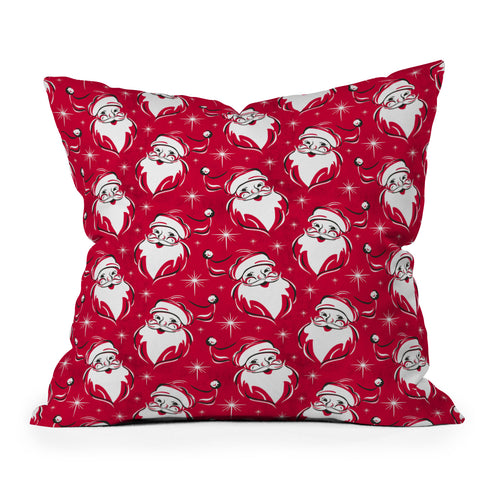 Heather Dutton Tis The Season Retro Santa Red Throw Pillow