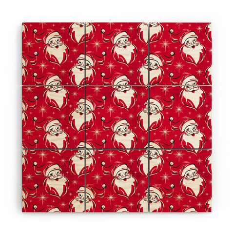Heather Dutton Tis The Season Retro Santa Red Wood Wall Mural