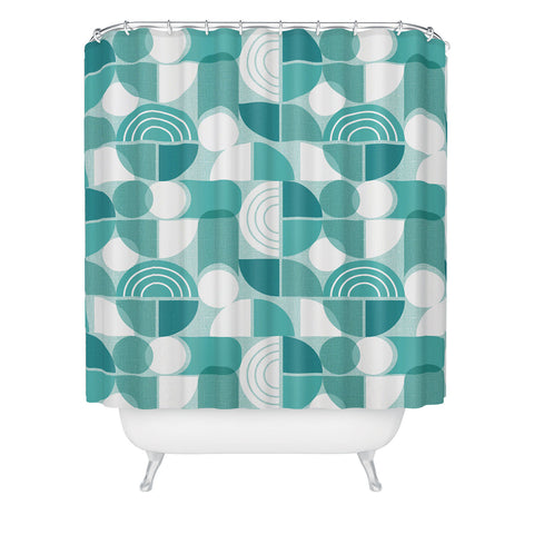 Heather Dutton Trailway Aqua White Shower Curtain