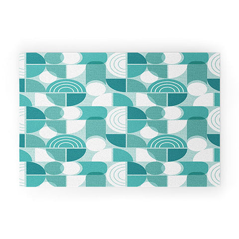 Heather Dutton Trailway Aqua White Welcome Mat