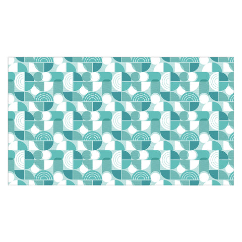 Heather Dutton Trailway Aqua White Tablecloth