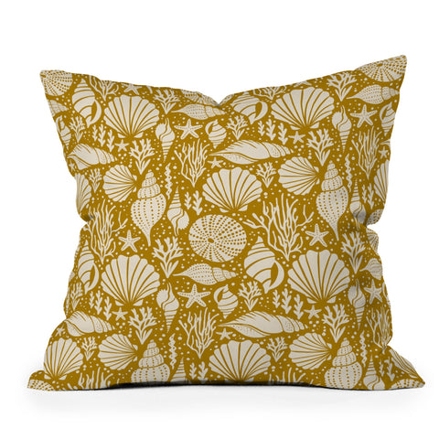 Heather Dutton Washed Ashore Gold Ivory Outdoor Throw Pillow