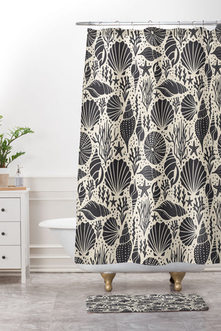 Heather Dutton Washed Ashore Ivory Charcoal Shower Curtain And Mat