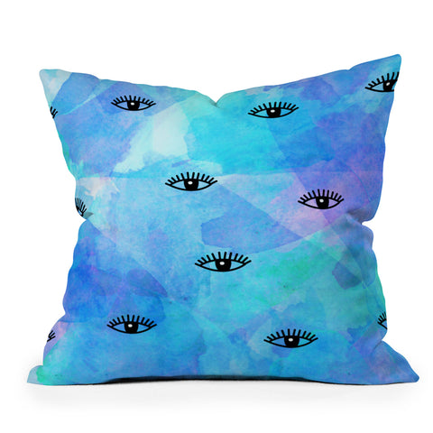 Hello Sayang Eye Blush Blue Outdoor Throw Pillow