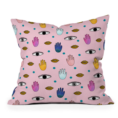 Hello Sayang Eyes Hands Lips Dots Outdoor Throw Pillow