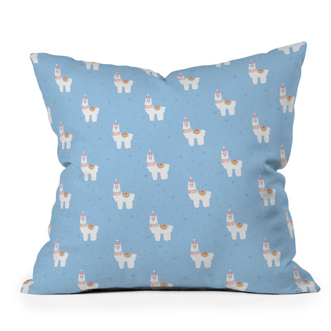 Hello Sayang Fa La La La Llama Blue Outdoor Throw Pillow