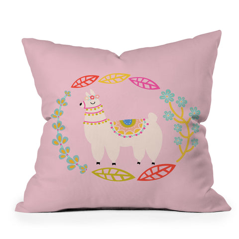 Hello Sayang Lola Llama Pink Outdoor Throw Pillow