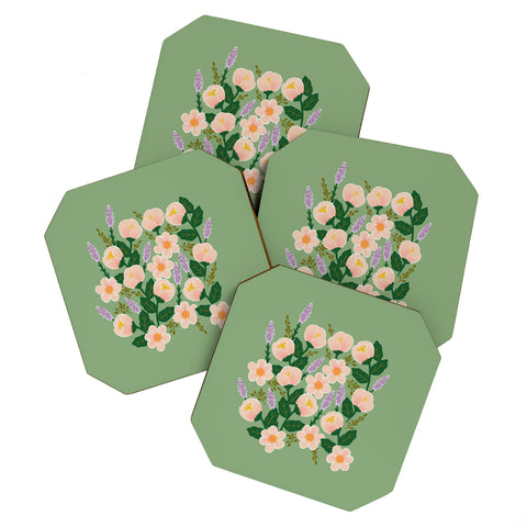 Hello Sayang Lovely Roses Green Coaster Set