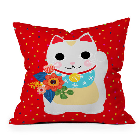 Hello Sayang Lucky Cat Outdoor Throw Pillow