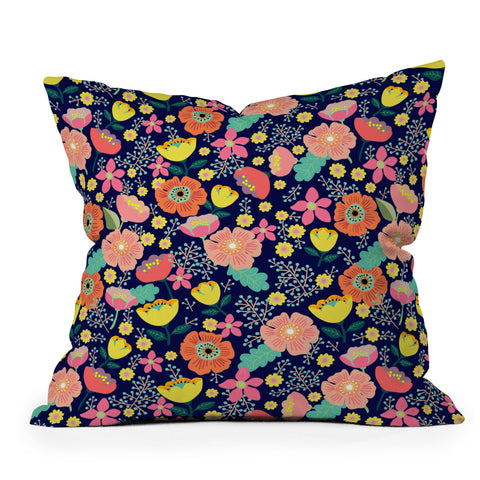 Hello Sayang Night Wild Flowers Outdoor Throw Pillow