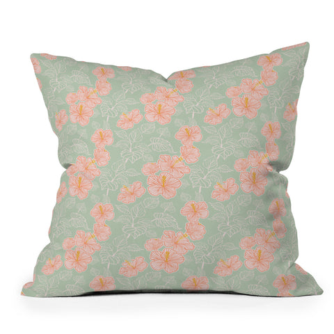 Hello Sayang Tropical Hibiscus Outdoor Throw Pillow