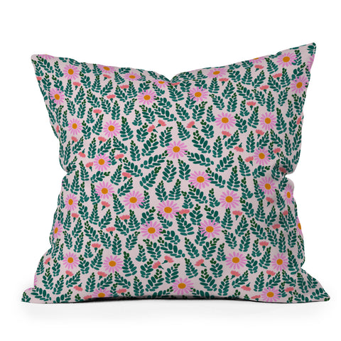 Hello Sayang Wild Daisies Pink Outdoor Throw Pillow