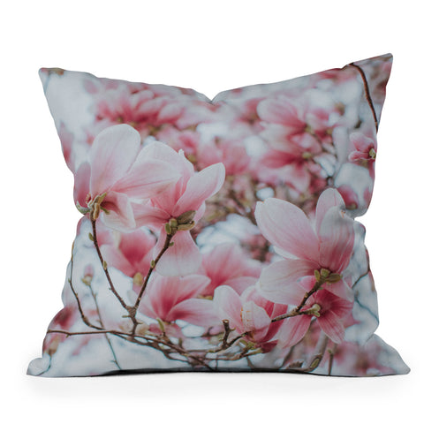 Hello Twiggs Blush Pink Magnolias Outdoor Throw Pillow