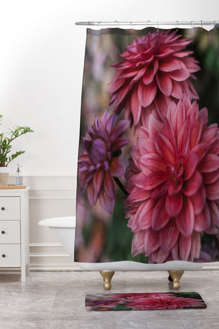 Hello Twiggs Dark Pink Dahlias Shower Curtain And Mat