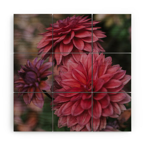 Hello Twiggs Dark Pink Dahlias Wood Wall Mural